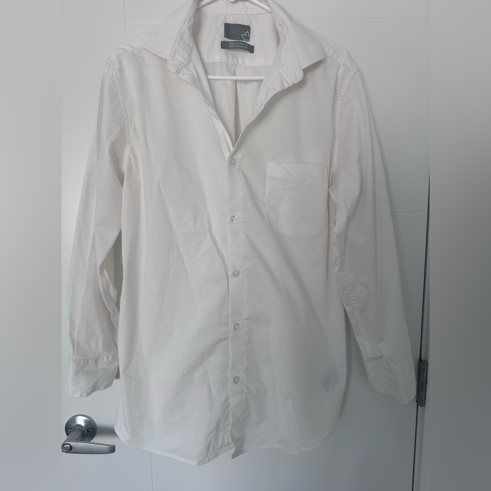 Sears White Button Down Dress Shirt 16 Neck Stretch Cotton Blend Front Pocket